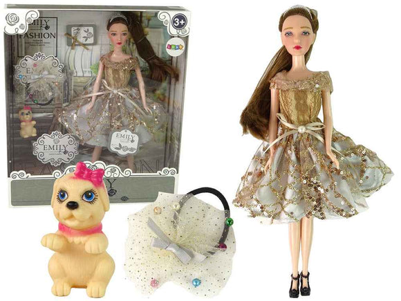 Poupée pour enfants Emily avec chien aux cheveux longs