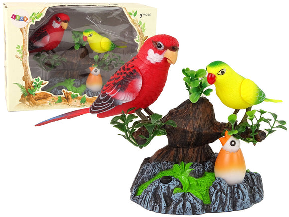 Perruches chantantes et mobiles dans un arbre coloré