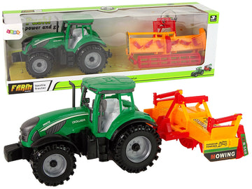 Tracteur vert avec cultivateur orange pour enfants