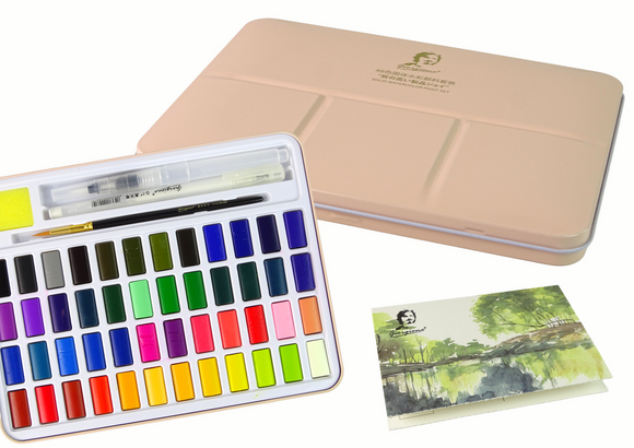 Coffret d'artiste de 48 aquarelles et accessoires