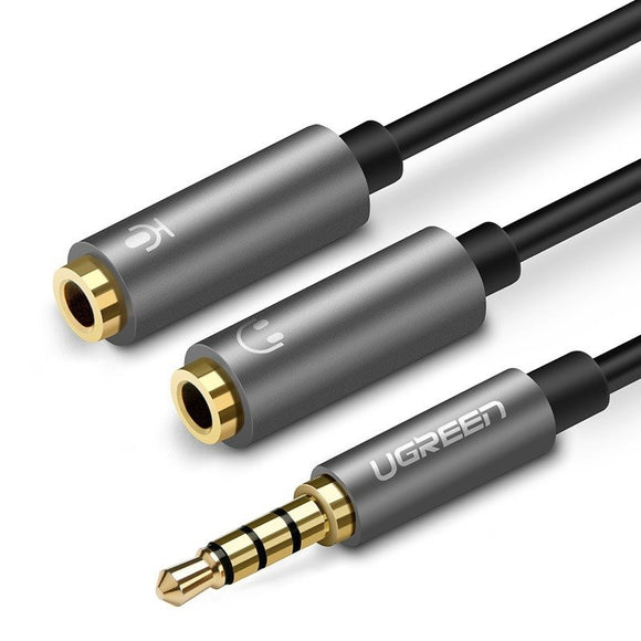 Câble audio Ugreen, jack stéréo 3,5 mm (T) vers 2 jacks 3,5 mm (M) « AV141 », 0,20 m, connecteurs plaqués or, noir « 30619 » (marquage vert : 0,18 lei) - 6957303836192