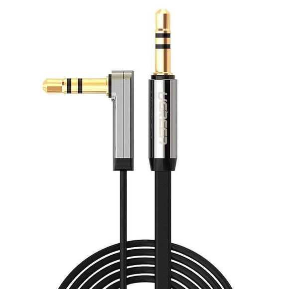 Câble audio ugreen jack stéréo 35 mm t vers jack 35 mm t  av119  angle de 90 degrés à une extrémité 3 m connecteurs plaqués or noir  10728  timbre vert 018 lei - 6957303817283