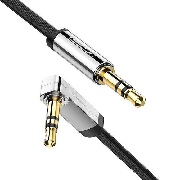 CABLU audio Ugreen, "AV119" stereo 3.5 mm jack (T) la 3.5 mm jack (T), unghi de 90 de grade la un capat, 3m, conectori auriti, negru "10728" (timbru verde 0.18 lei) - 6957303817283