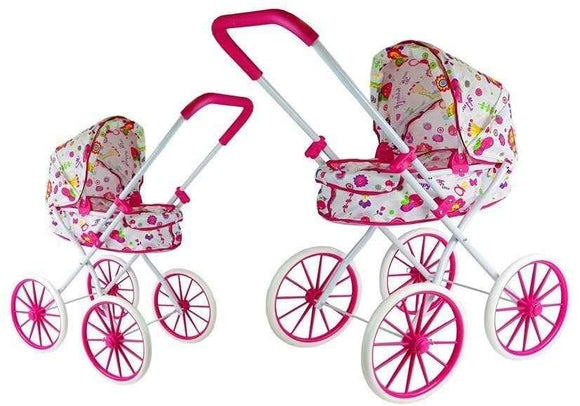 Landau de poupée rétro à grandes roues et fleurs