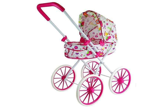Landau de poupée rétro à grandes roues et fleurs