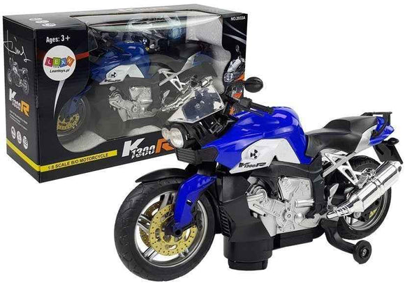 Moto bleue alimentée par batterie