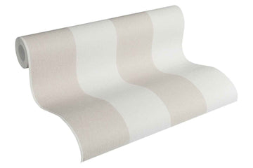 Papier peint à rayures Profhome 948342-GU papier peint intissé gaufré à chaud légèrement texturé avec des rayures mat crème beige blanc papyrus 5,33 m2