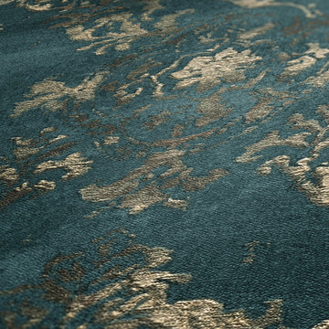 Papier peint baroque Profhome 387073-GU papier peint intissé gaufré à chaud légèrement texturé au style baroque brillant turquoise or pétrole 5,33 m2 - 0