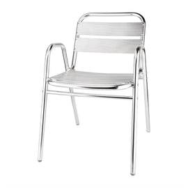 LOT DE 4 FAUTEUILS EMPILABLES EN ALUMINIUM AVEC ACCOUDOIRS - clicktofournisseur.com