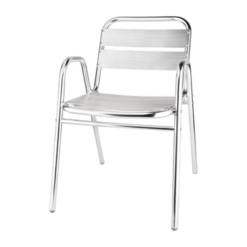 LOT DE 4 FAUTEUILS EMPILABLES EN ALUMINIUM AVEC ACCOUDOIRS - clicktofournisseur.com