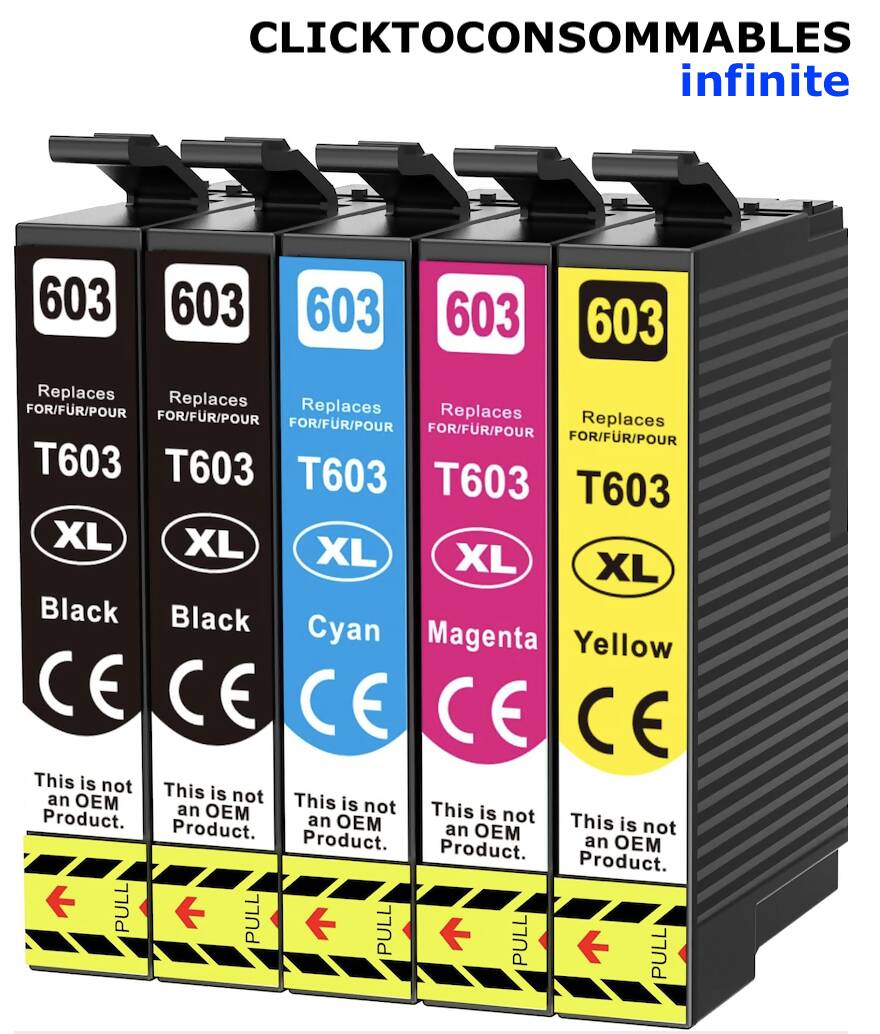603XL Multipack de 5 Cartouches pour Imprimantes compatibles : XP-2100 XP-2105 XP-2150 XP-2155 XP-3100 XP-3105 XP-3150 XP-4100 XP-4105 XP-4150 WF-2810 WF-2820 WF-2830 WF-2840 WF-2850 - 0