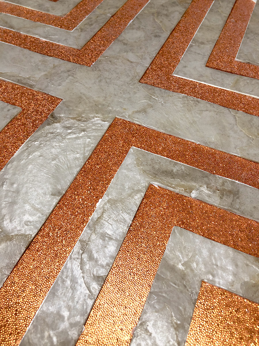 Revêtement mural coquille WallFace LU05-12 CAPIZ Jeu de carreaux décoratifs faits à la main avec des vraies coquilles et perles de verre optique nacré crème blanc orange 2,40 m²