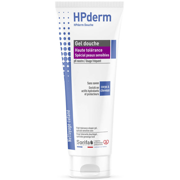 Sorifa - carton complet de 30 - hpderm gel douche haute tolerance - 2 en 1 corps et cheveux - spécial peaux sensibles peaux tatouées cheveux fragilisés - usage fréquent - ph neutre sans savon - tube 200 ml