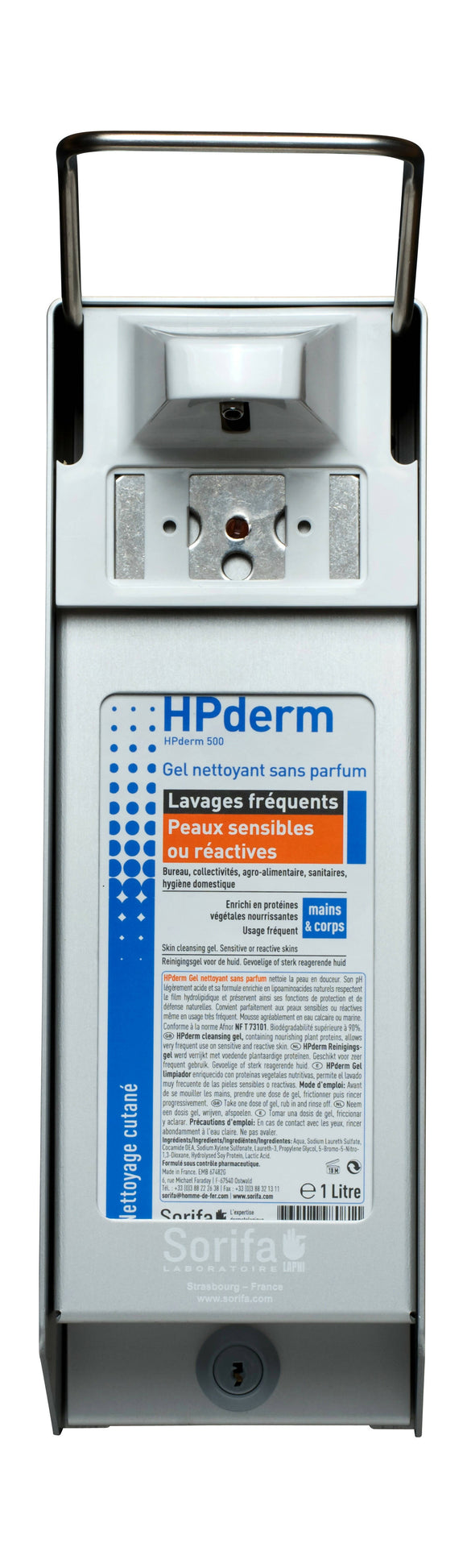 Sorifa - lot de 5 - distributeur mural métallique robuste ergonomique verrouillable pour flacon 1l de marque sorifa - pour gels et savons liquides.