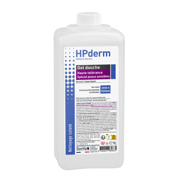 Sorifa - hpderm gel douche haute tolerance - 2 en 1 corps et cheveux - spécial peaux sensibles peaux tatouées cheveux fragilisés - usage fréquent - ph neutre sans savon - flacon 1l - Clicktofournisseur.com