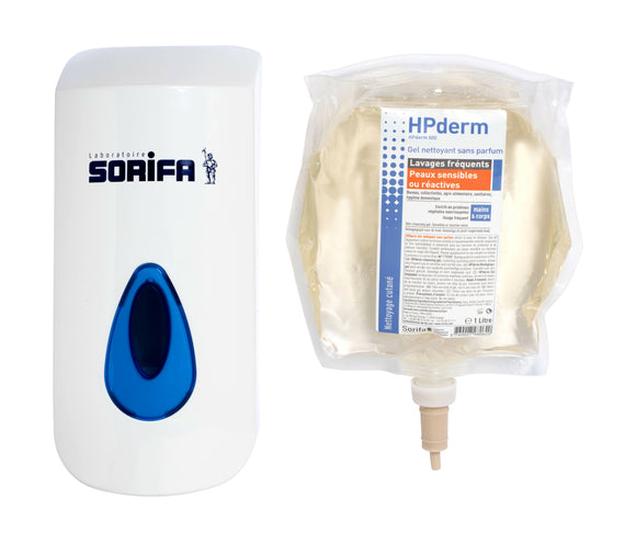 Sorifa - lot de 4 - hpderm gel nettoyant sans parfum - lavages fréquents – peaux sensibles ou réactives - mains et corps - aux protéines de soja protectrices - ph neutre sans savon – poche 800 ml