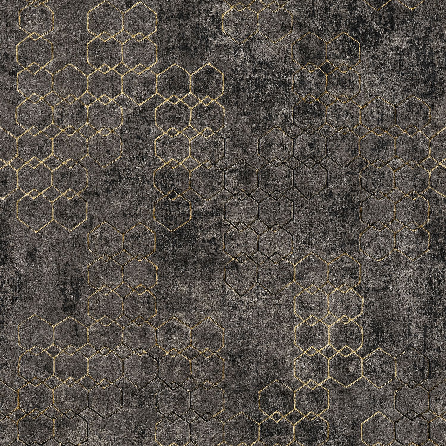 Papier peint à motifs graphiques Profhome 374246-GU papier peint intissé légèrement texturé design brillant noir or 5,33 m2