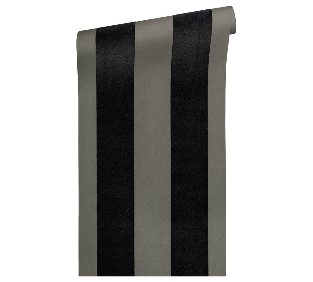 Papier peint à rayures Profhome 335815-GU papier peint intissé légèrement texturé avec des rayures mat gris argent noir 5,22 m2 - 0