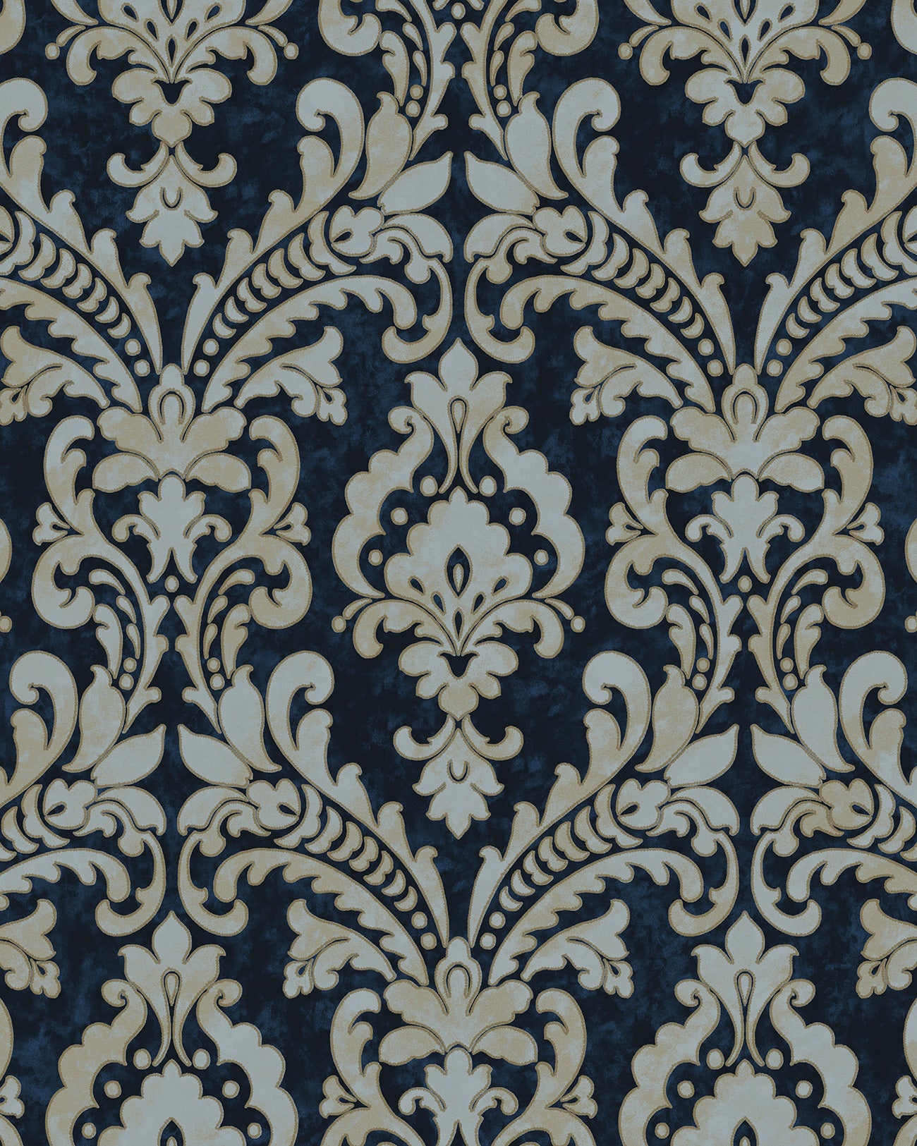 Papier peint baroque Profhome VD219175-DI papier peint intissé gaufré à chaud gaufré avec des ornements satiné bleu or gris clair 5,33 m2