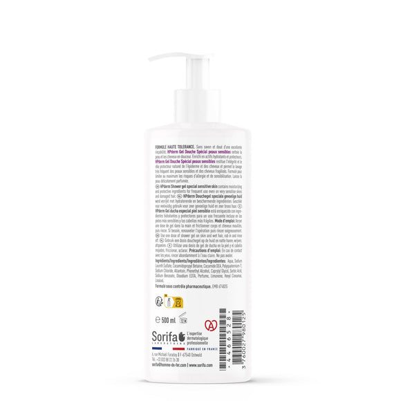 Sorifa - hpderm gel douche haute tolerance - 2 en 1 corps et cheveux - spécial peaux sensibles peaux tatouées cheveux fragilisés - usage fréquent - ph neutre sans savon - flacon pompe 500 ml - Clicktofournisseur.com