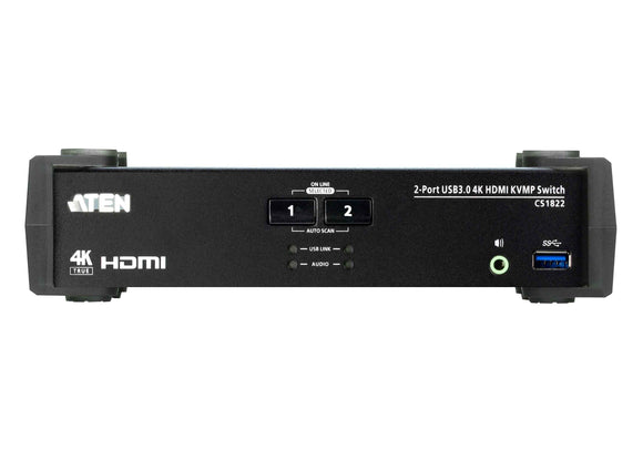 Aten 2-Port USB 3.0 4K HDMI KVMP Switch with Audio Mixer Mode | CS1822