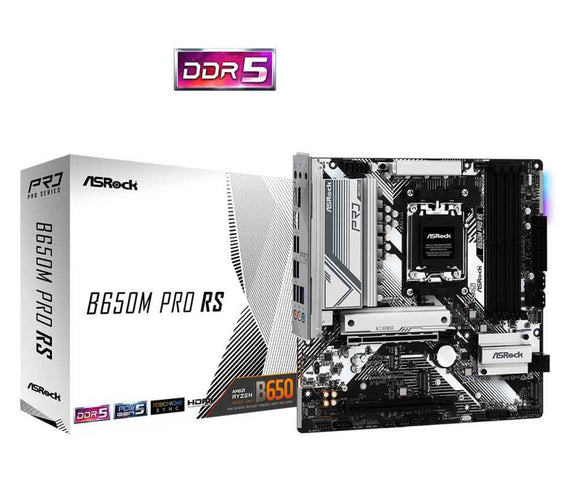 ASROCK MB Desktop B650M PRO RS, AM5, 4x DDR5, 1x PCIe 4.0 x16, 1x PCIe 3.0 x16, 1x Blazing M.2(PCIe Gen5x4), 1x Hyper M.2, 4x SATA3, RAID 0, 1, 10, 7.1 CH HD Audio, 1x HDMI, 1x DP, 2.5G LAN, 6x USB 3.2, 8x USB 2.0, 2x USB-C, mATX