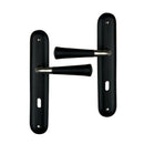 2 poignées de porte sur plaque CLEO, Entrée de clé pour chambre, Finition bois noir, Entraxe standard 195 mm-2