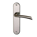 2 poignées de porte sur plaque RHAPSODIE, Sans trou pour pièce à vivre, Finition zamak nickel mat, Entraxe 165 mm