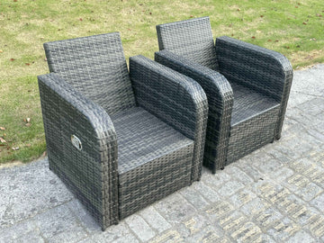 Fimous 2 Pc Gris Foncé Hybride Courbe En Rotin Réglable Chaise Longue Canapé Mobilier De Jardin Extérieur Accessoires