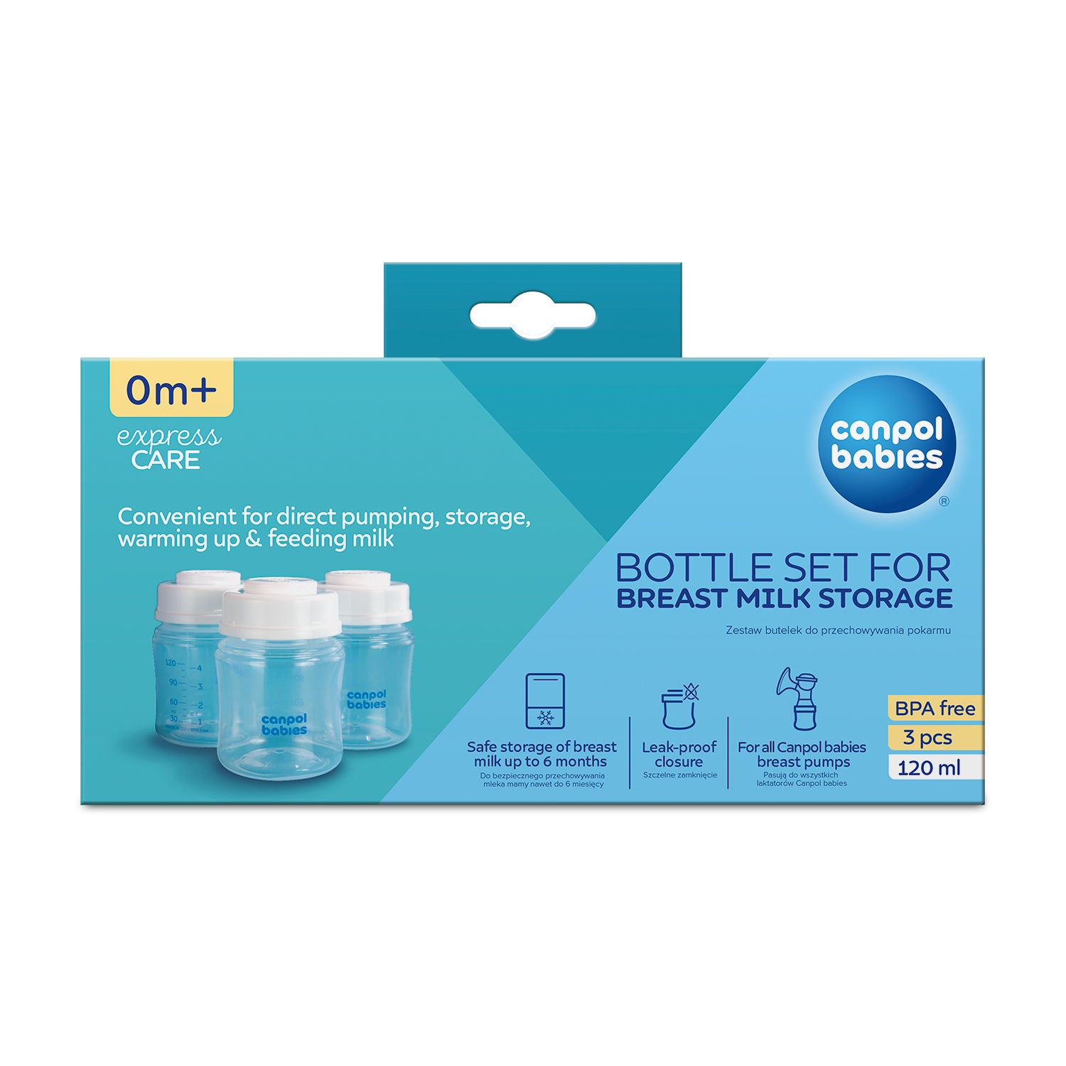 Coffret de biberons CANPOL BABIES pour la conservation du lait maternel 3 x 120 ml, 0 mois et plus, 35/235