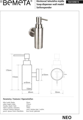 Distributeur de savon liquide NEO en acier inoxydable 150ml