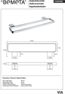 Porte serviette double VIA en chrome 50 x2 x13,2 cm