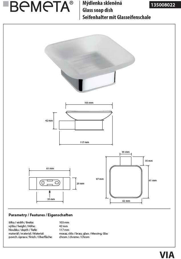 Porte savon mural VIA en chrome 10,3 x4,2 x11,7 cm