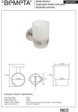 Porte brosses à dents mural NEO en verre 10x7x10cm