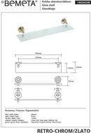 Tablette de douche murale en verre RETRO chromé doré 60x8,7x12 cm