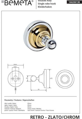 Patère RETRO en chrome-or 6,5x6,5x6,5 cm