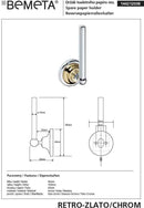 Dérouleur papier toilette de rechange RETRO chromé doré 6,5x17x6,5 cm