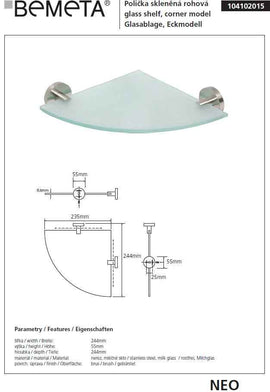 Etagère, tablette d'angle en verre NEO 24x24x5,5cm