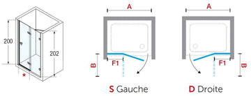 Porte de douche pivotante et fixe en alignement - NOVELLINI GALA 2P H 200cm