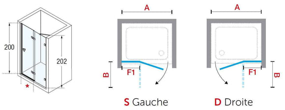 Porte de douche pivotante et fixe en alignement - NOVELLINI GALA 2P H 200cm