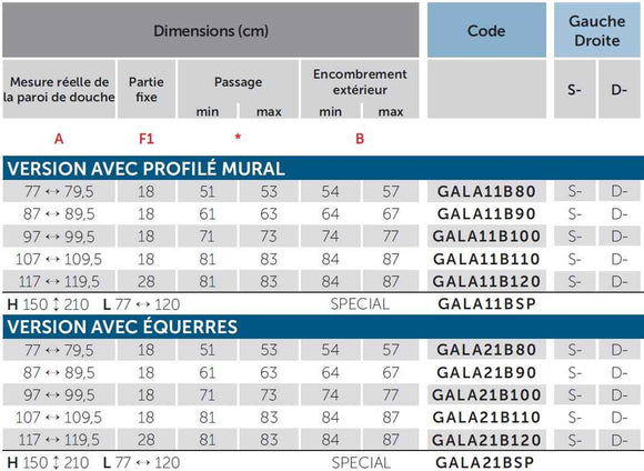 Porte de douche battante avec 1 fixe en alignement NOVELLINI GALA 1B - H 200cm