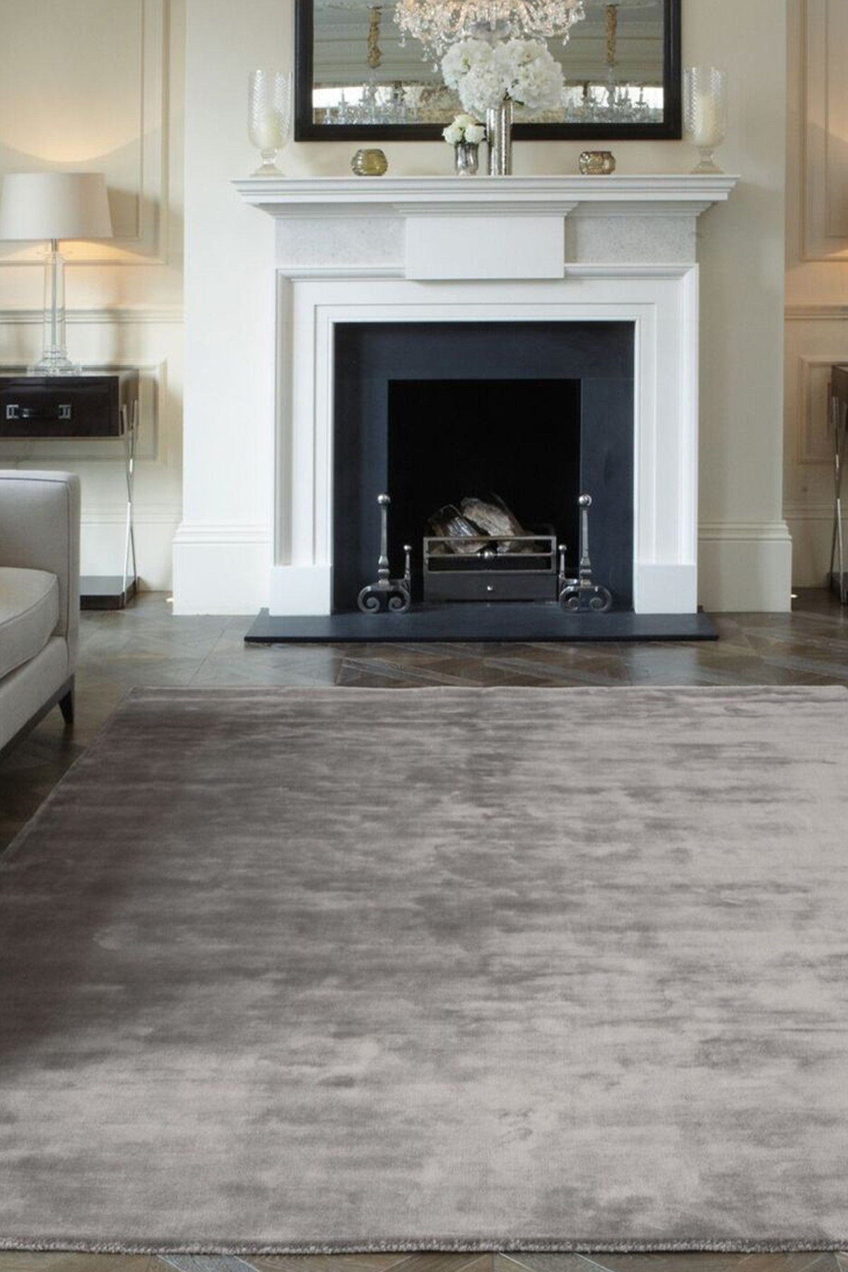 Tapis de salon en viscose fait main titane