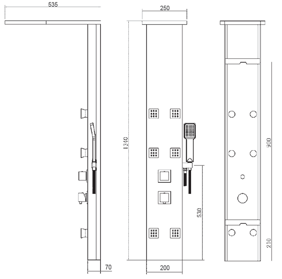 Colonne de douche hydromassante THALIA en ABS chromé 134x20x7 cm