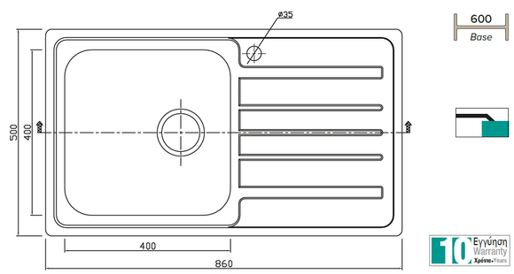Évier 1 bac 1 égouttoir en acier ROSE avec bonde et siphon 86x50 cm