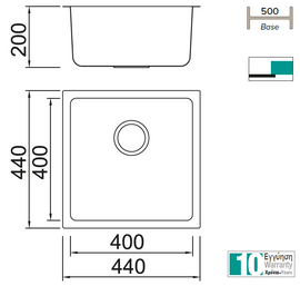 Évier à encastrer carré 1 bac en acier inoxydable DOUA 40x40 cm