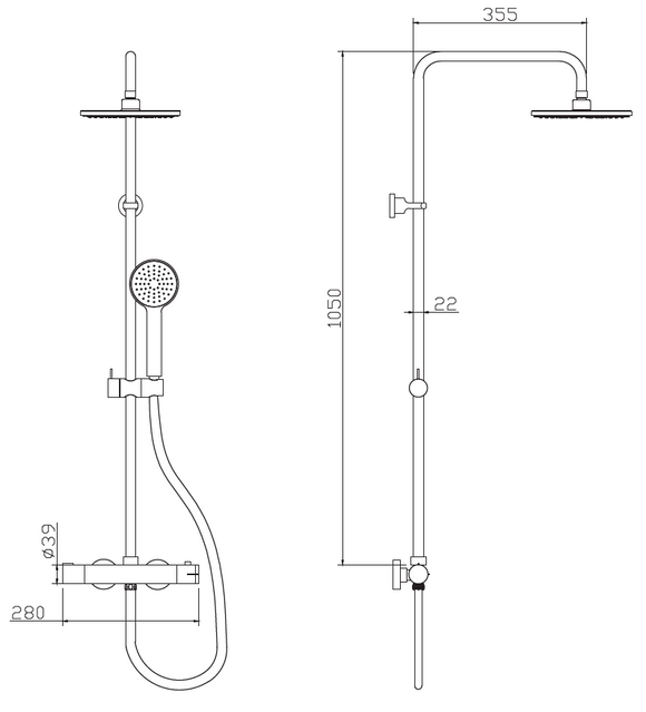 Colonne de douche thermostatique MAFANA avec douchette en inoxydable 105 cm