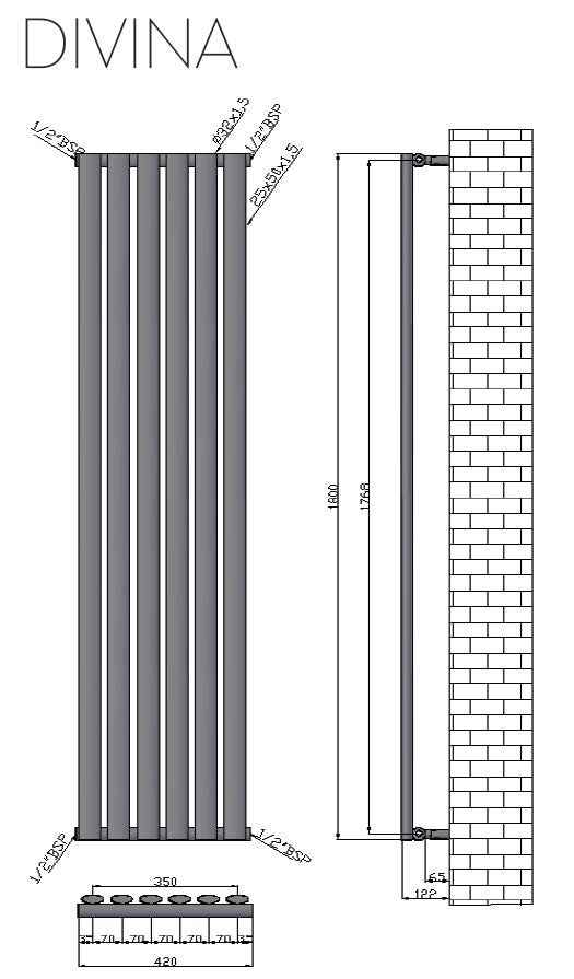 Radiateur design vertical DIVINA 42x180 cm en chrome