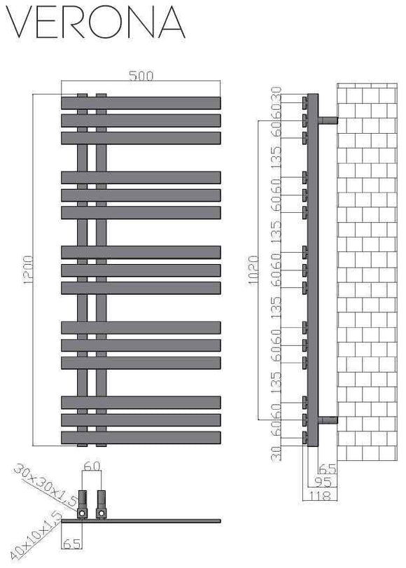 Radiateur sèche-serviette design vertical VERONA 50x120 cm en chrome