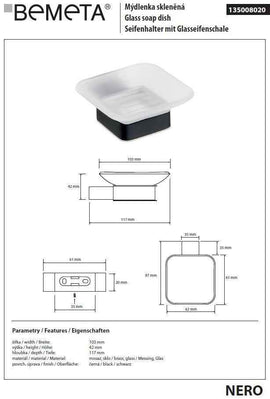 Porte-savon carré NERO en laiton noir et verre 10,3 x4,2 x11,7 cm