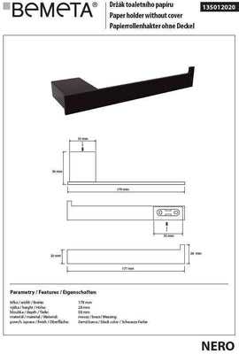 Dérouleur papier toilette mural NERO en laiton noir 17,9 x2,8 x5,9 cm